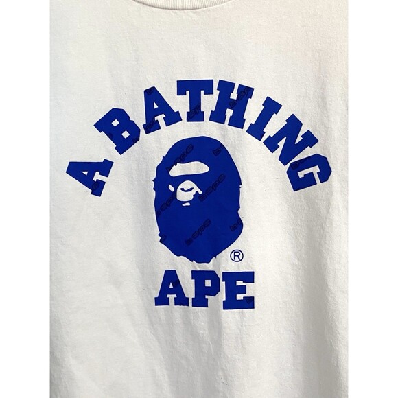 A Bathing Ape BAPE Hexagram College Tee White Blue Mens Large T-Shirt - Picture 2 of 12